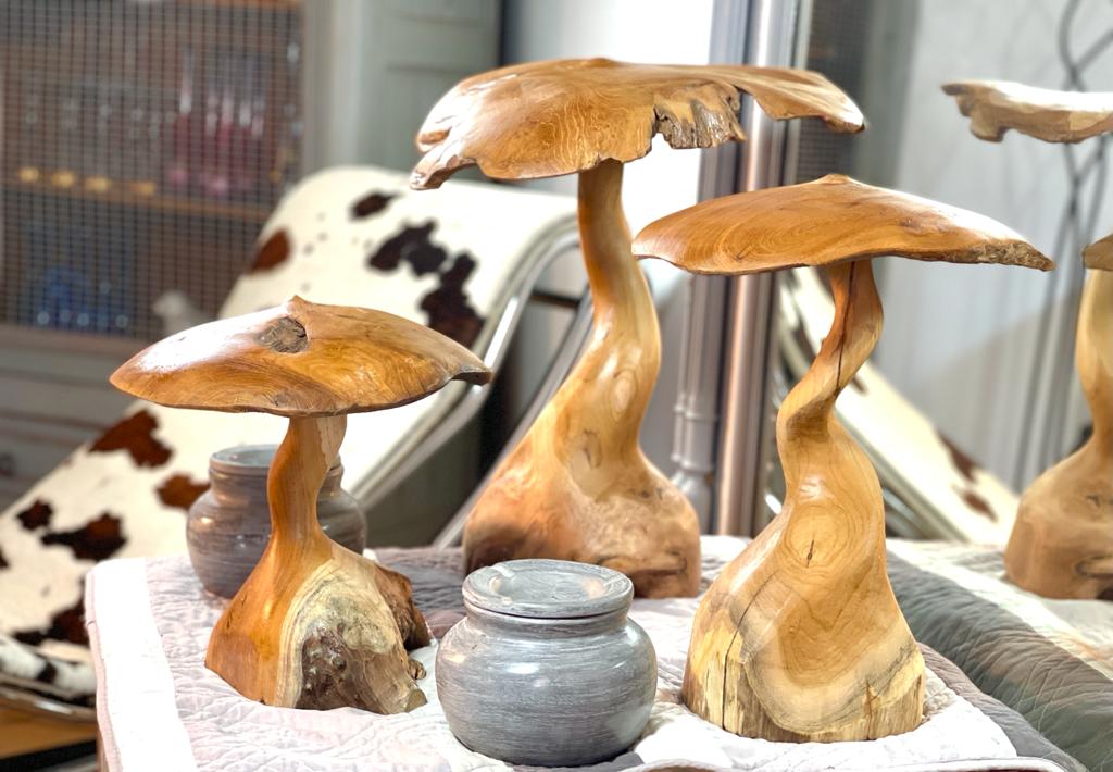 Objet de décoration champignon en bois de teck H28cm - TECK